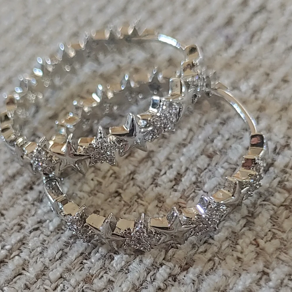 CZ Star Hoop Earrings - Picture 4 of 4